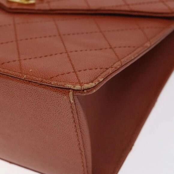 CHANEL Matelasse Hand Bag Grained Calf Skin Brown Gold CC Auth 130197 - Picture 10 of 14